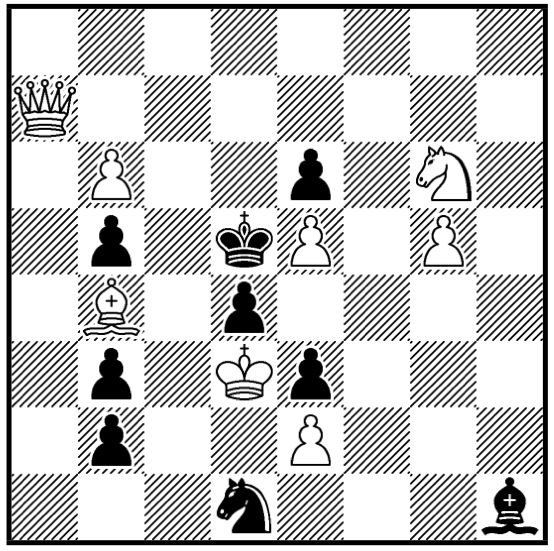 wKd3, wDa7, wLb4, wSg6, wBb6e2e5g5,
sKd5, sLh1, sSd1, sBb2b3b5d4e3e6